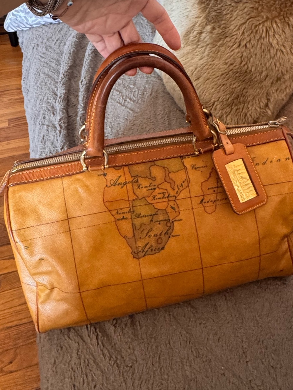Alviero Martini Brown and Tan Map-Print Satchel